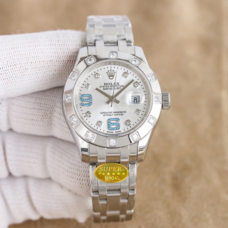 女款_勞力士-34毫米 鑲鑽表盤PEARLMASTER系列 ①：女裝珍珠淑女型采用90