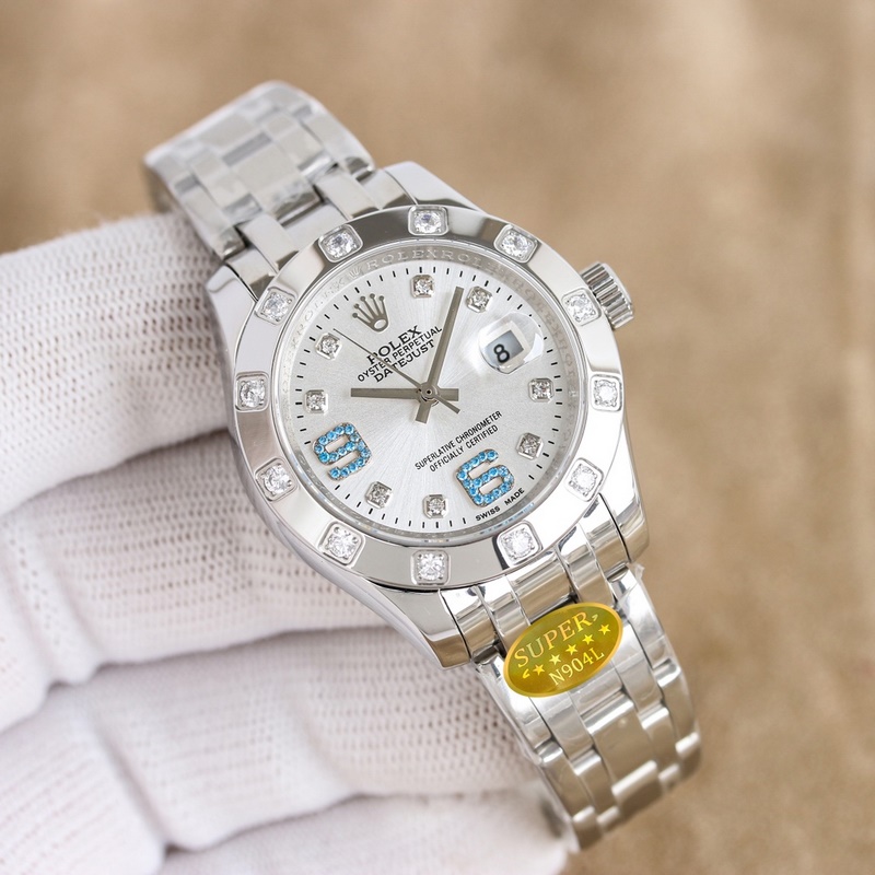 女款_勞力士-34毫米 鑲鑽表盤PEARLMASTER系列 ①：女裝珍珠淑女型采用90