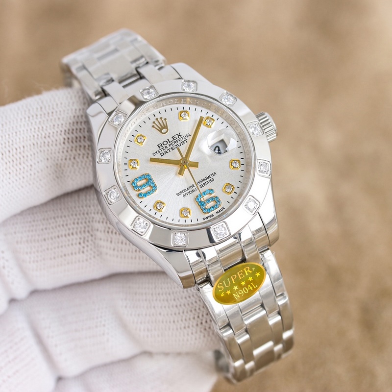 女款_勞力士-34毫米 鑲鑽表盤PEARLMASTER系列 ①：女裝珍珠淑女型采用90