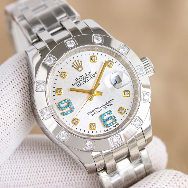 女款_勞力士-34毫米 鑲鑽表盤PEARLMASTER系列 ①：女裝珍珠淑女型采用90