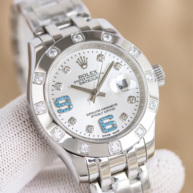 女款_勞力士-34毫米 鑲鑽表盤PEARLMASTER系列 ①：女裝珍珠淑女型采用90