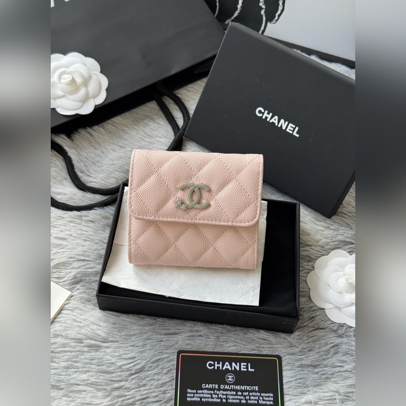 2026秋季 五角星 新品三折錢包 chanel 魚子醬牛皮 制作菱格紋路 原單