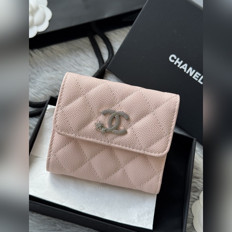 2026秋季 五角星 新品三折錢包 chanel 魚子醬牛皮 制作菱格紋路 原單