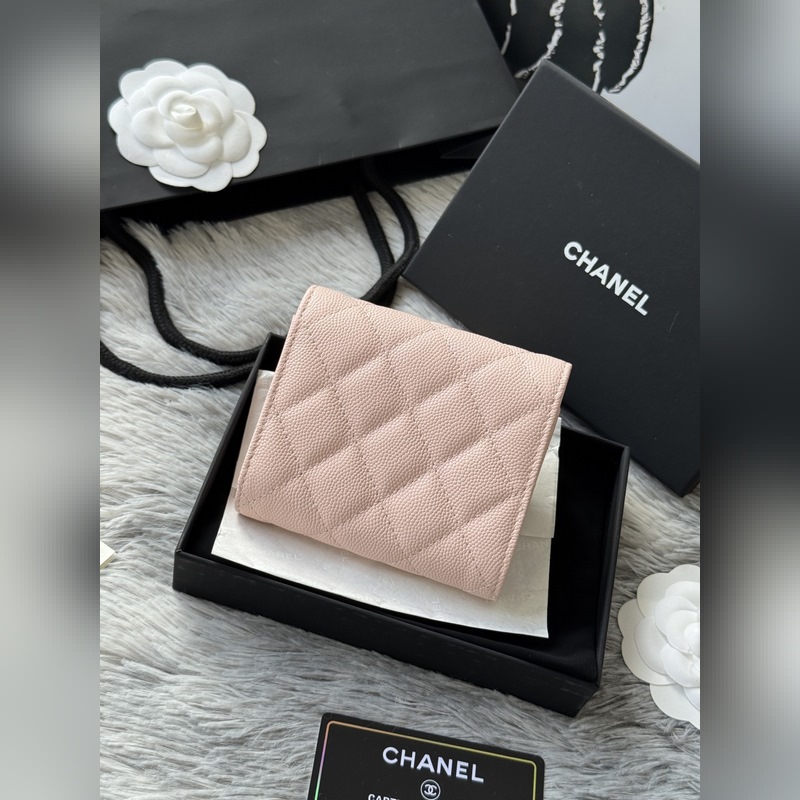 2026秋季 五角星 新品三折錢包 chanel 魚子醬牛皮 制作菱格紋路 原單