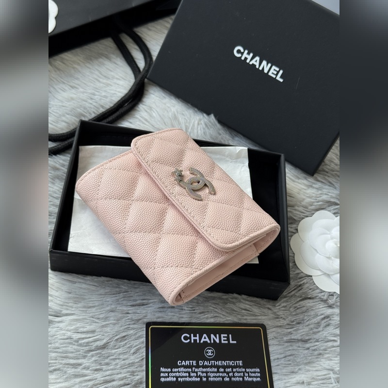 2026秋季 五角星 新品三折錢包 chanel 魚子醬牛皮 制作菱格紋路 原單