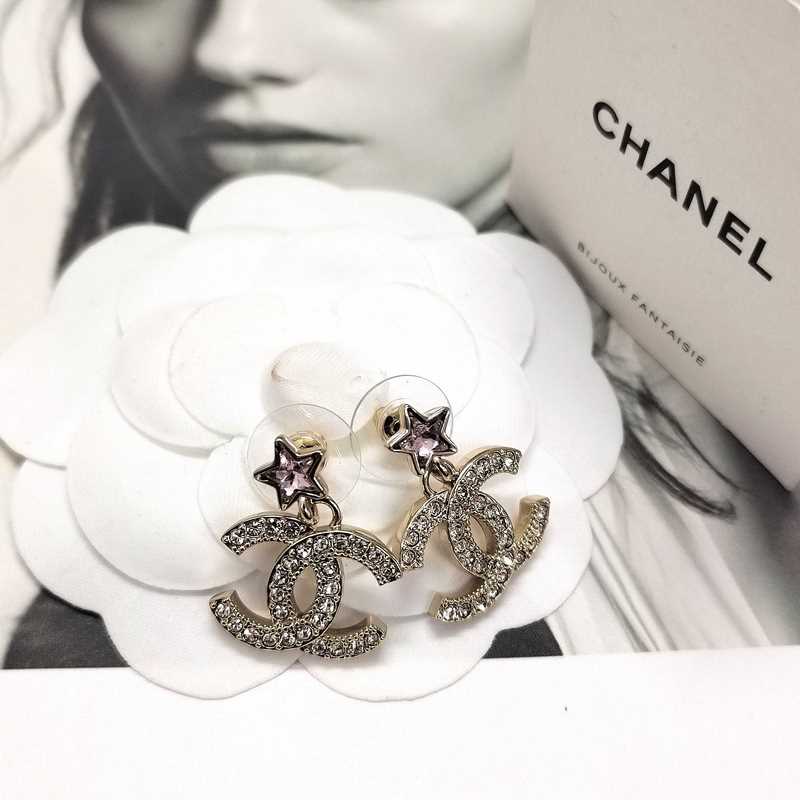 Chanel  新款 香奈兒粉色星鑽 五角星耳環