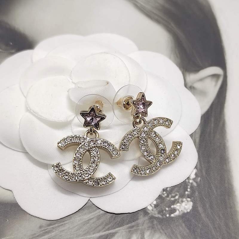 Chanel  新款 香奈兒粉色星鑽 五角星耳環