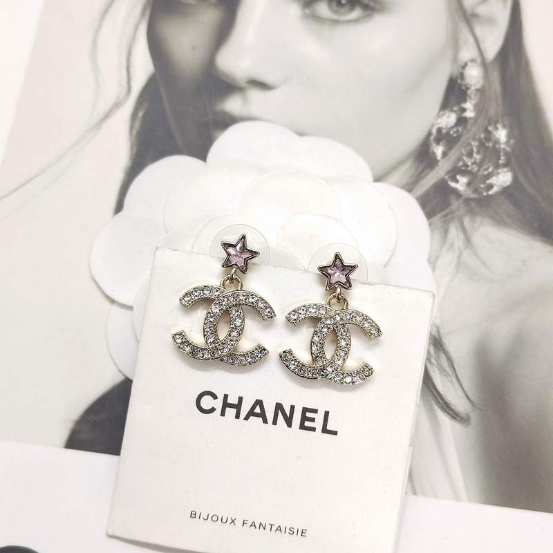 Chanel  新款 香奈兒粉色星鑽 五角星耳環