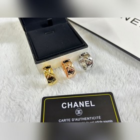 香奈兒 Chanel  菱格寬版無鑽戒指 5-11碼 白金 玫瑰金 黃金