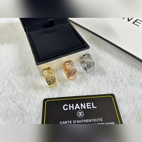 香奈兒 Chanel  菱格寬版帶鑽戒指 5-11碼 白金 玫瑰金 黃金