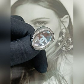 Chanel  新款 香奈兒 白色琺瑯滴雙C 鏡面橢圓白金色 6.7.8戒指