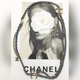 Chanel  新款 香奈兒25p穿皮丹甯牛仔皮雙層鍊條 毛衣鍊 腰鍊