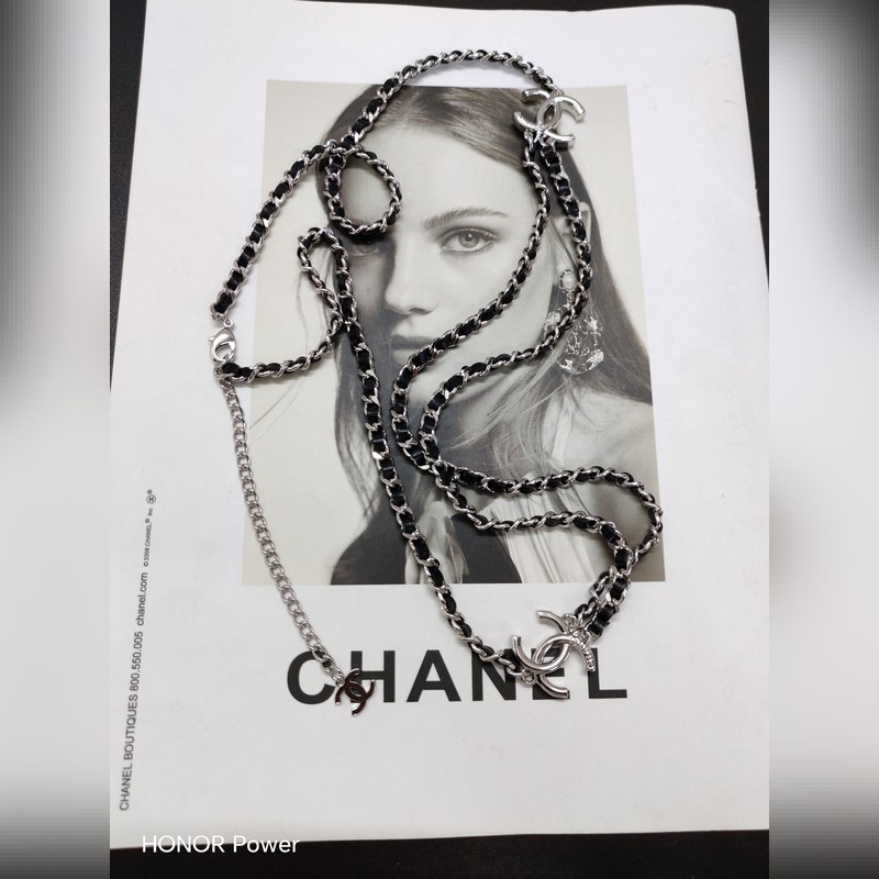 Chanel  新款 香奈兒25p穿皮丹甯牛仔黑皮銀色 雙層鍊條 毛衣鍊 腰鍊
