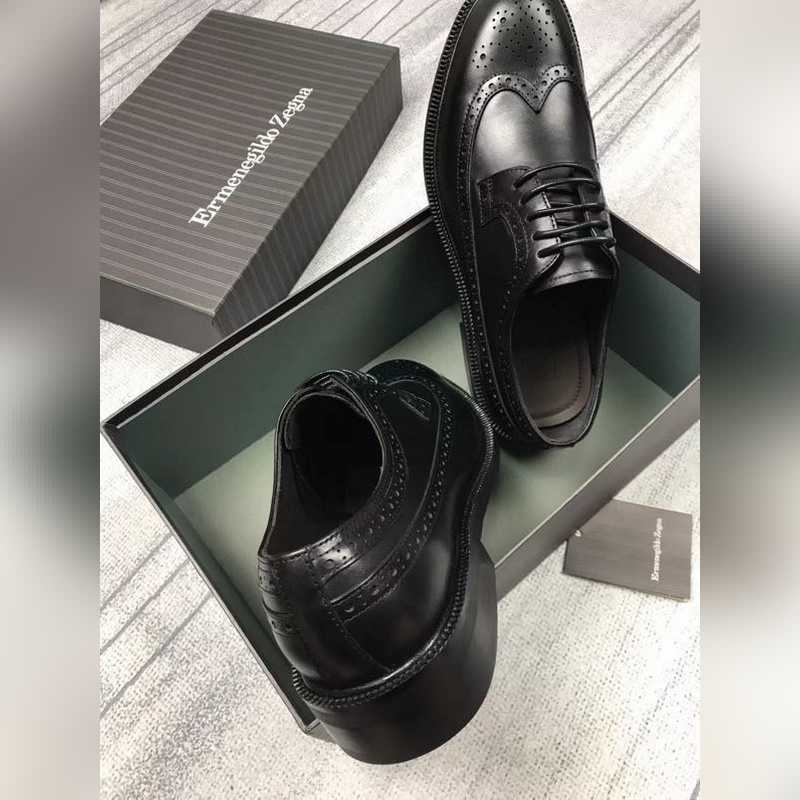 zg傑尼亞Ermenegildo zegna系帶布洛克男士輕質(zhì)皮鞋，Zzegna