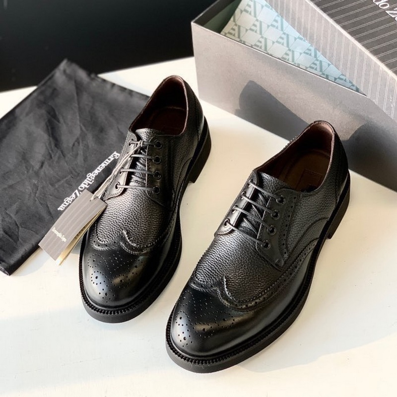 zg傑尼亞系帶布洛克男士輕質皮鞋，Zzegna進口牛皮雕花德比鞋。鞋子采用拼接牛