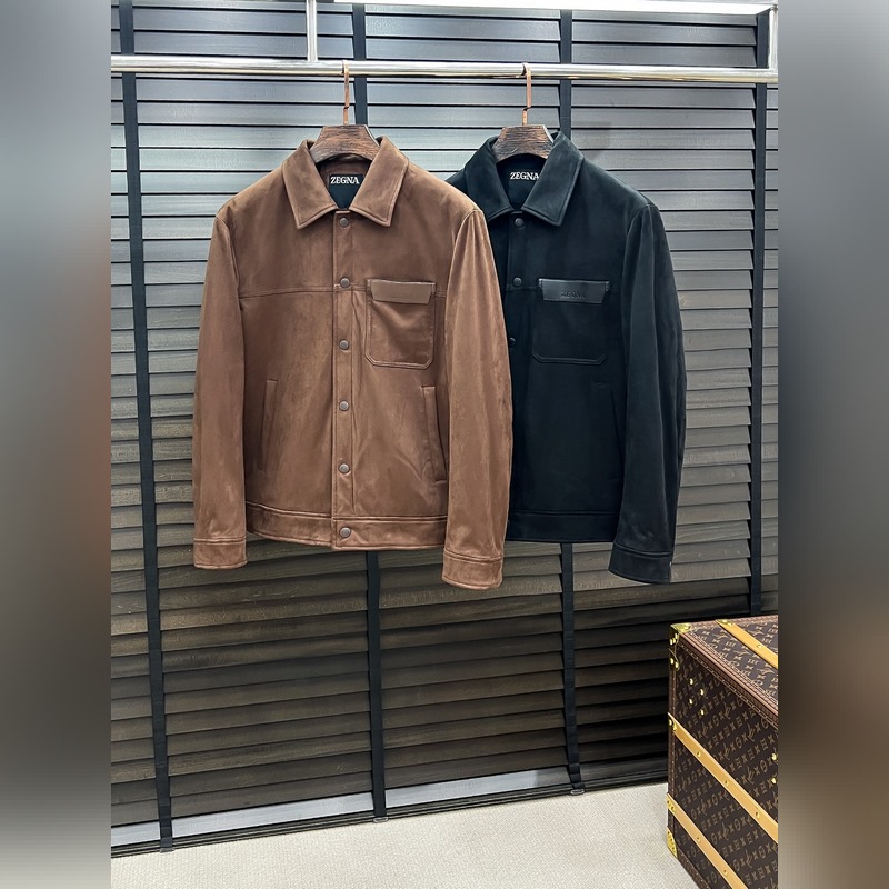 Zegna 傑尼亞 25秋冬時尚翻領麋鹿皮輕薄羽絨夾克 內沖80g-90白鴨絨