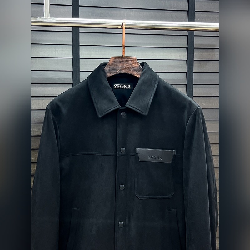 Zegna 傑尼亞 25秋冬時尚翻領麋鹿皮輕薄羽絨夾克 內沖80g-90白鴨絨