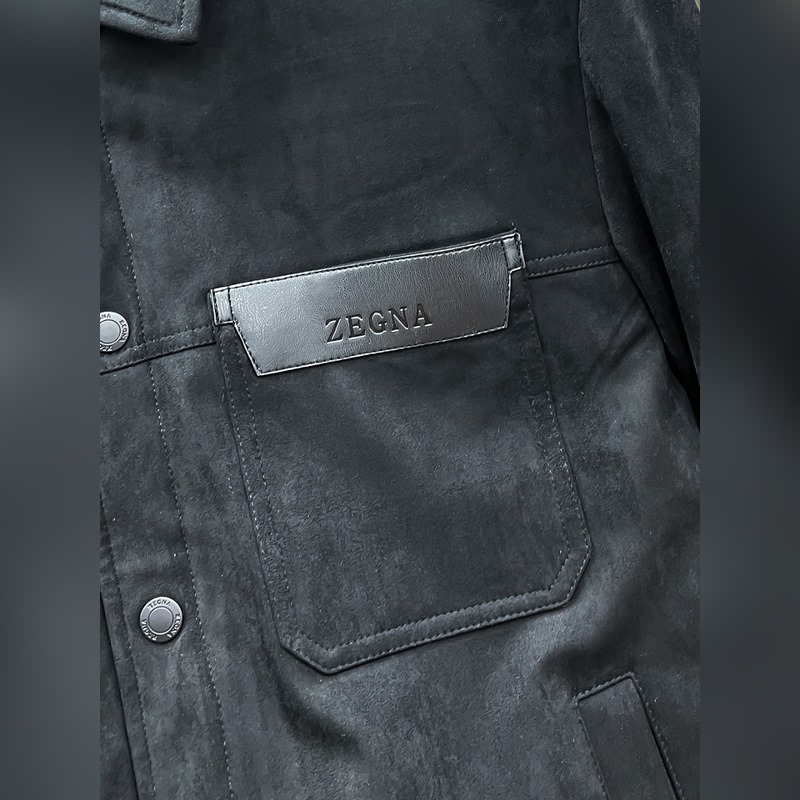 Zegna 傑尼亞 25秋冬時尚翻領麋鹿皮輕薄羽絨夾克 內沖80g-90白鴨絨