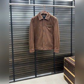 Zegna 傑尼亞 25秋冬時尚翻領麋鹿皮輕薄羽絨夾克 內沖80g-90白鴨絨