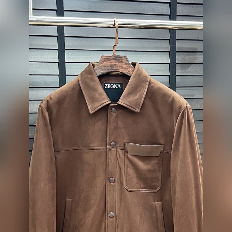 Zegna 傑尼亞 25秋冬時(shí)尚翻領(lǐng)麋鹿皮輕薄羽絨夾克 內(nèi)沖80g-90白鴨絨