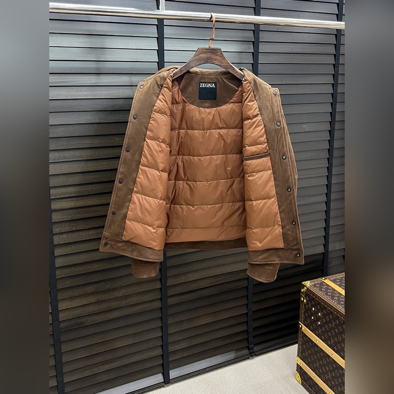 Zegna 傑尼亞 25秋冬時(shí)尚翻領(lǐng)麋鹿皮輕薄羽絨夾克 內(nèi)沖80g-90白鴨絨