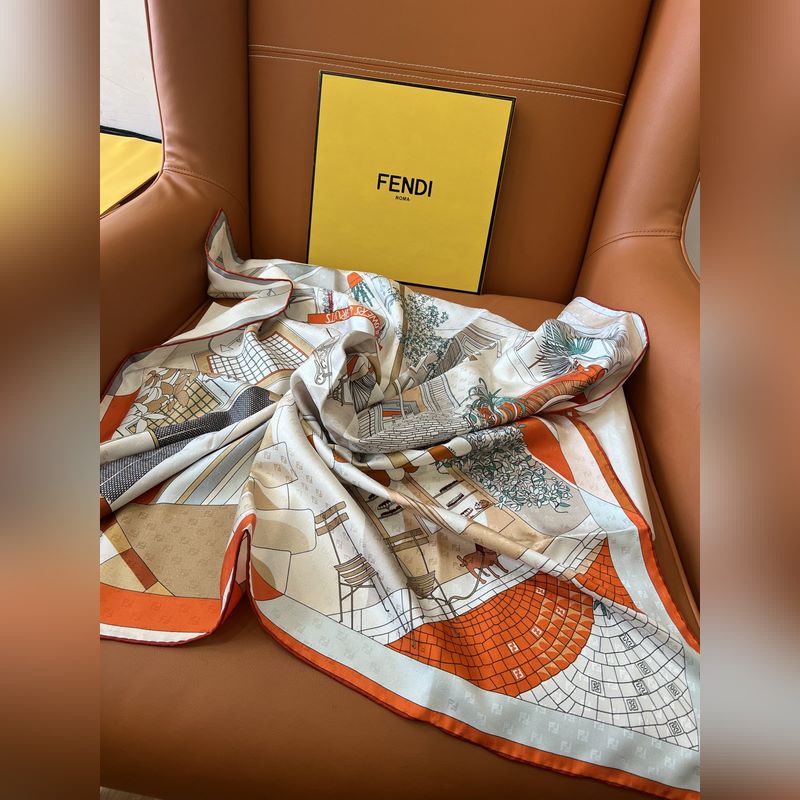 Fendi方形圍巾 桑蠶絲斜紋布材質。采用定制的 Walking around