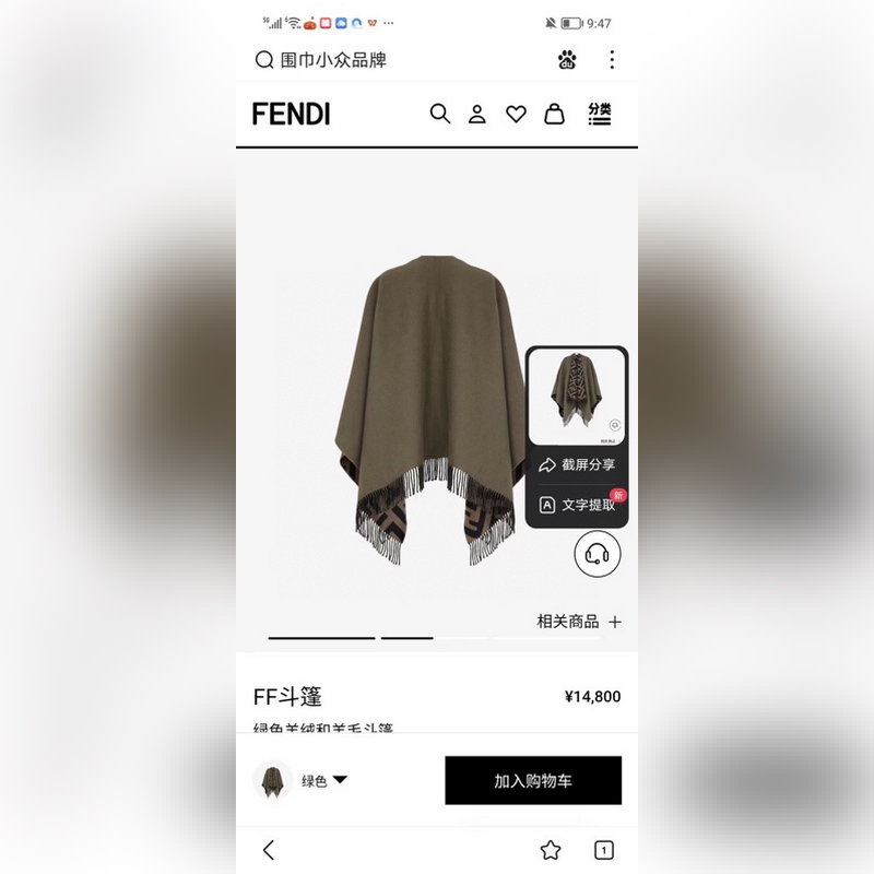 極品原單 芬迪Fendi重磅最新經(jīng)典FF字母元素雙面老花鬥篷，大極品，專櫃155