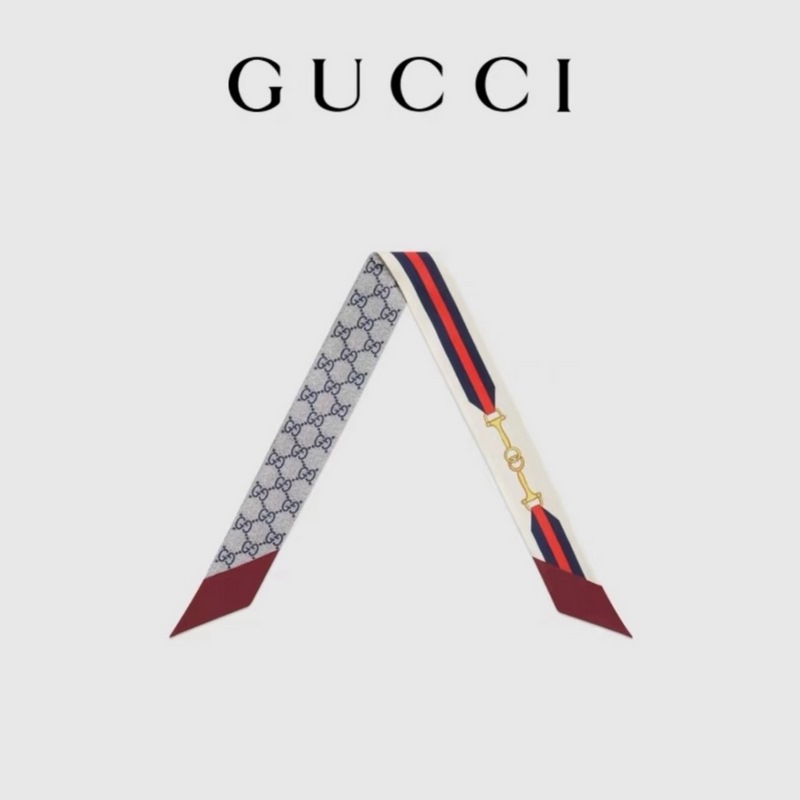 Gucci古馳twilly絲巾，皮帶金鎖 GG字母款式經(jīng)典，造型修長，兩端尖角設