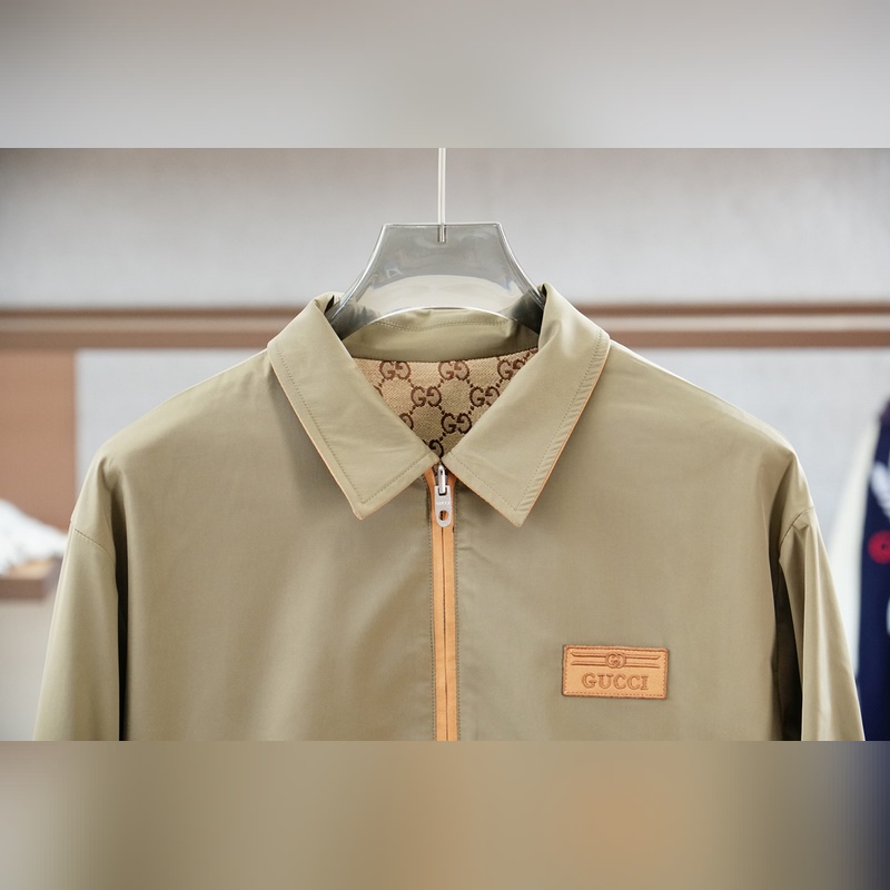 Gucci古奇-2026SS早秋新品 暗紋提花連帽夾克。客供五金裝飾輔料，面料采