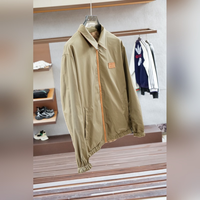 Gucci古奇-2026SS早秋新品 暗紋提花連帽夾克?？凸┪褰鹧b飾輔料，面料采