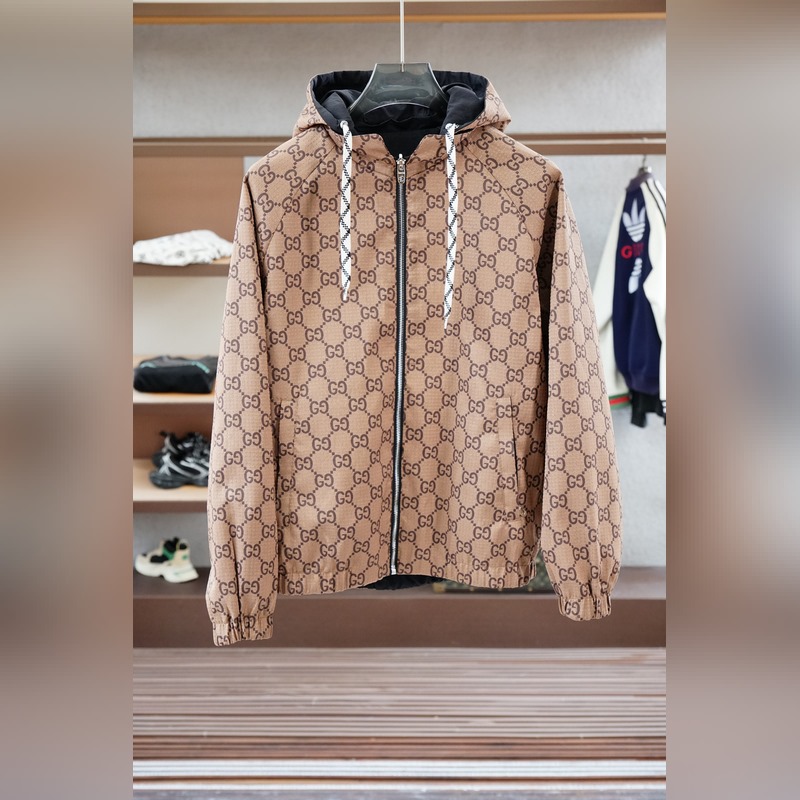 Gucci古奇-2026SS早秋新品 暗紋提花連帽夾克。客供五金裝飾輔料，面料采