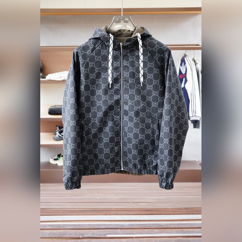 Gucci古奇-2026SS早秋新品 暗紋提花連帽夾克。客供五金裝飾輔料，面料采