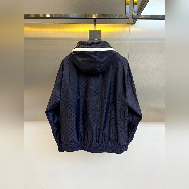 Gucci古馳、25秋冬系列GG尼龍提花拉鍊夾克外套，定制尼龍緞面材質，連帽抽繩