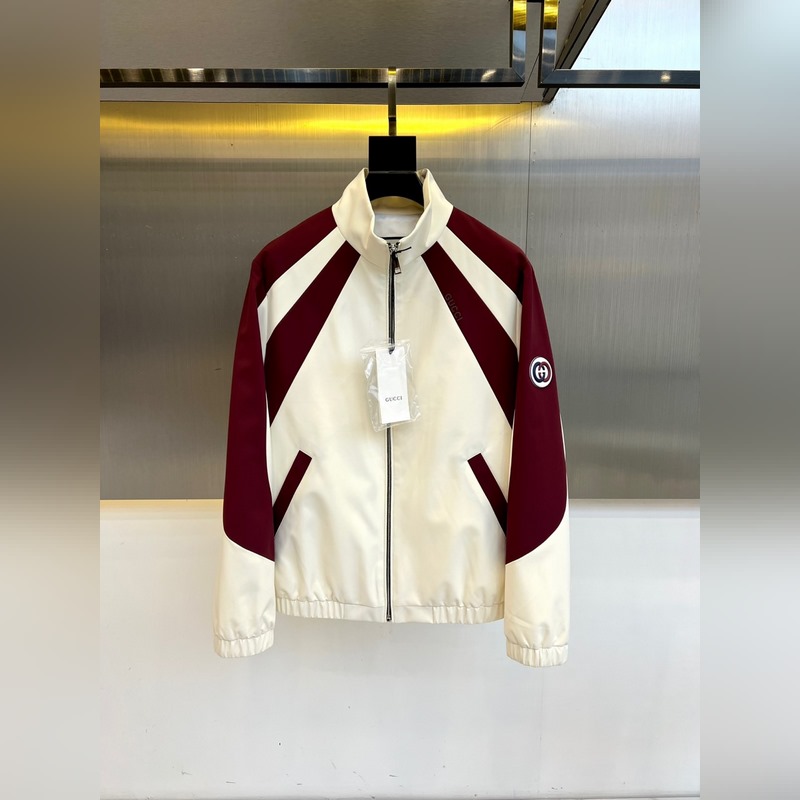 Gucci古馳、25FW活力動感撞色跑道廓形休閑網眼內裡運動拉鍊薄棉，夾棉外套。