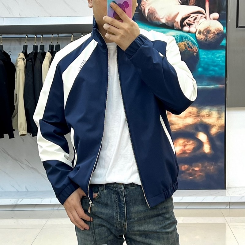 Gucci古馳、25FW活力動感撞色跑道廓形休閑網眼內裡運動拉鍊薄棉，夾棉外套。