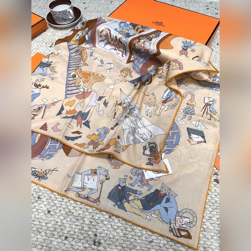 愛馬仕(Hermes)2026年秋冬搶先 上新 [雙面同色絲毛方巾]手工卷邊山羊