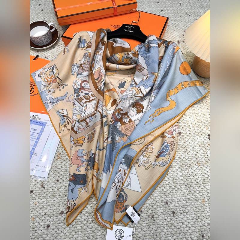 愛馬仕(Hermes)2026年秋冬搶先 上新 [雙面同色絲毛方巾]手工卷邊山羊