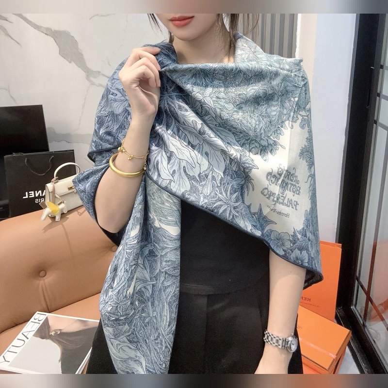 愛馬仕(Hermes)羊絨新款 巴勒莫植物園 羊絨方巾，頂級工藝超值 愛馬仕專櫃