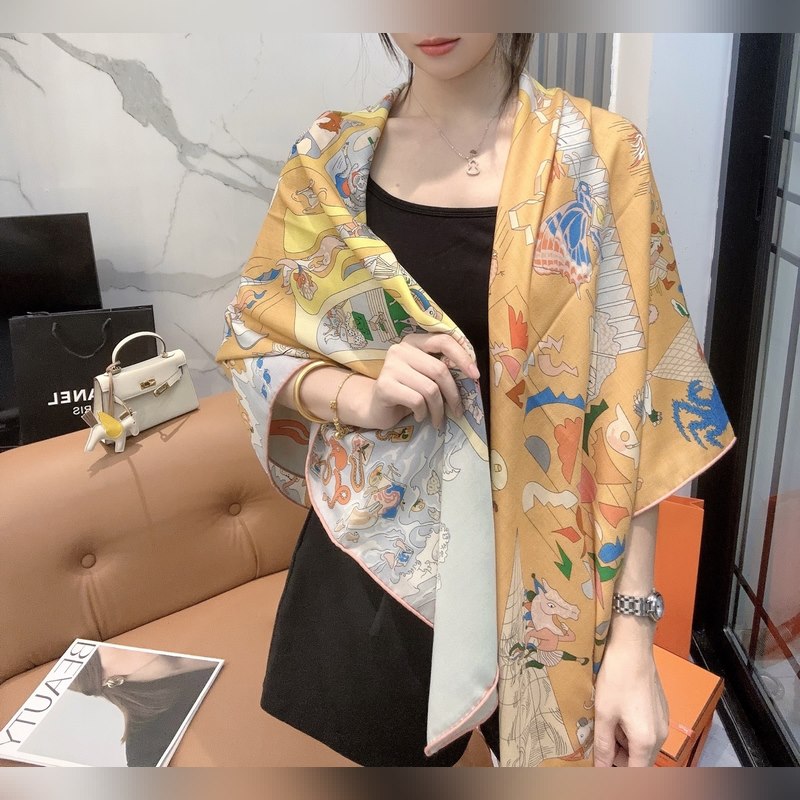 愛馬仕(Hermes)2026年秋冬搶先 上新 [雙面同色絲毛方巾]手工卷邊山羊