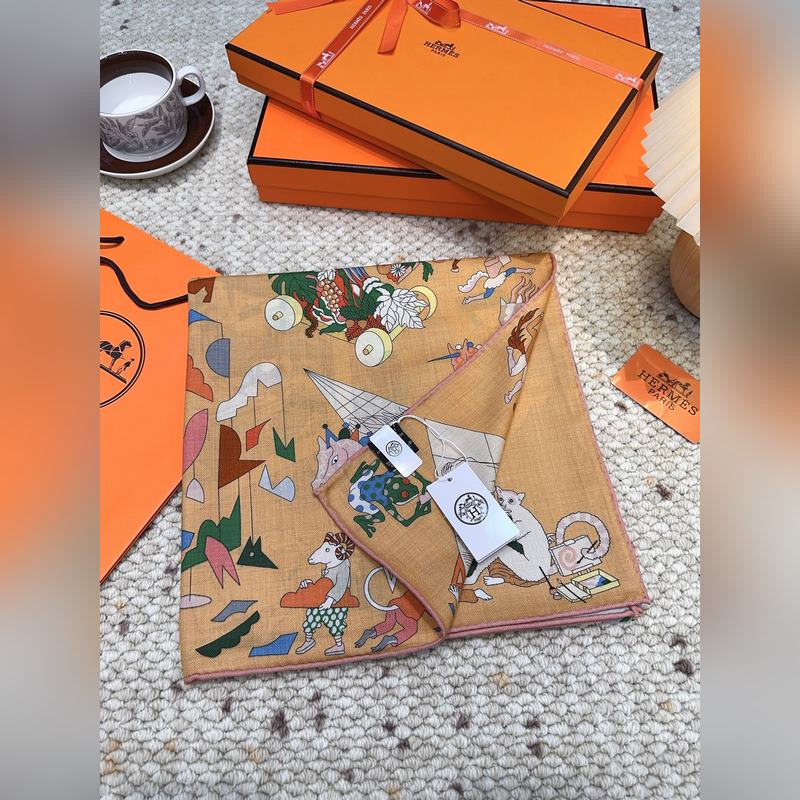 愛馬仕(Hermes)2026年秋冬搶先 上新 [雙面同色絲毛方巾]手工卷邊山羊