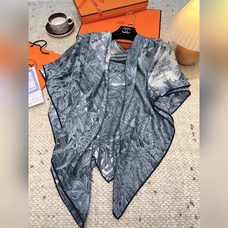 愛馬仕(Hermes)羊絨新款 巴勒莫植物園 羊絨方巾，頂級工藝超值 愛馬仕專櫃