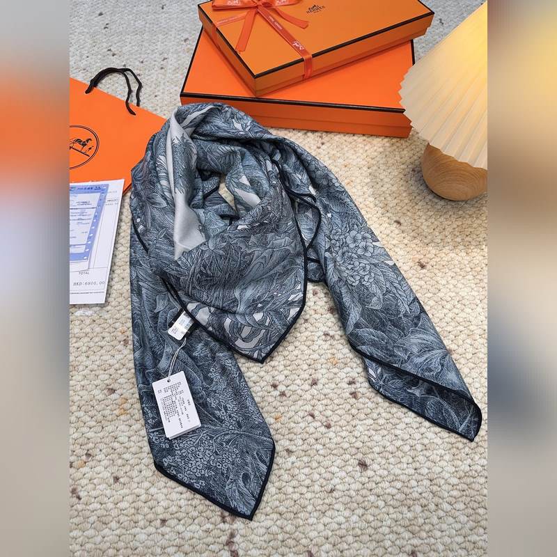 愛馬仕(Hermes)羊絨新款 巴勒莫植物園 羊絨方巾，頂級工藝超值 愛馬仕專櫃