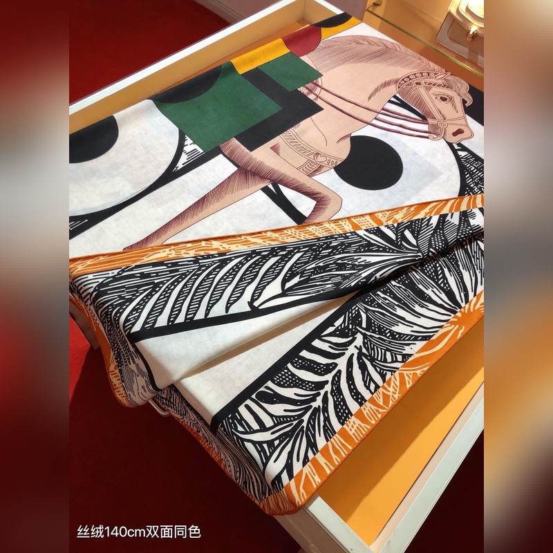 雙面同色 140x140cm 70%羊絨30%真絲 愛馬仕 優雅騎士 全套包裝