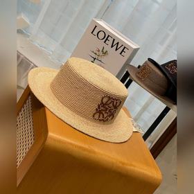 LOEWE 春夏日寬檐休閑平頂草帽 度假logo 進口頂級拉菲編織草帽子。 進口