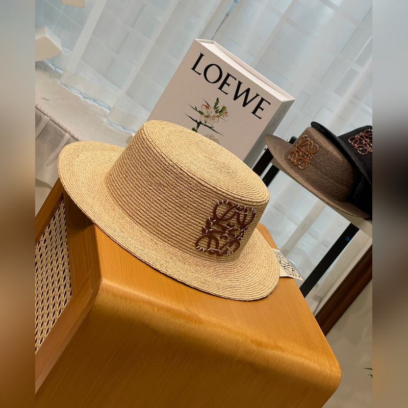 LOEWE 春夏日寬檐休閑平頂草帽 度假logo 進(jìn)口頂級拉菲編織草帽子。 進(jìn)口