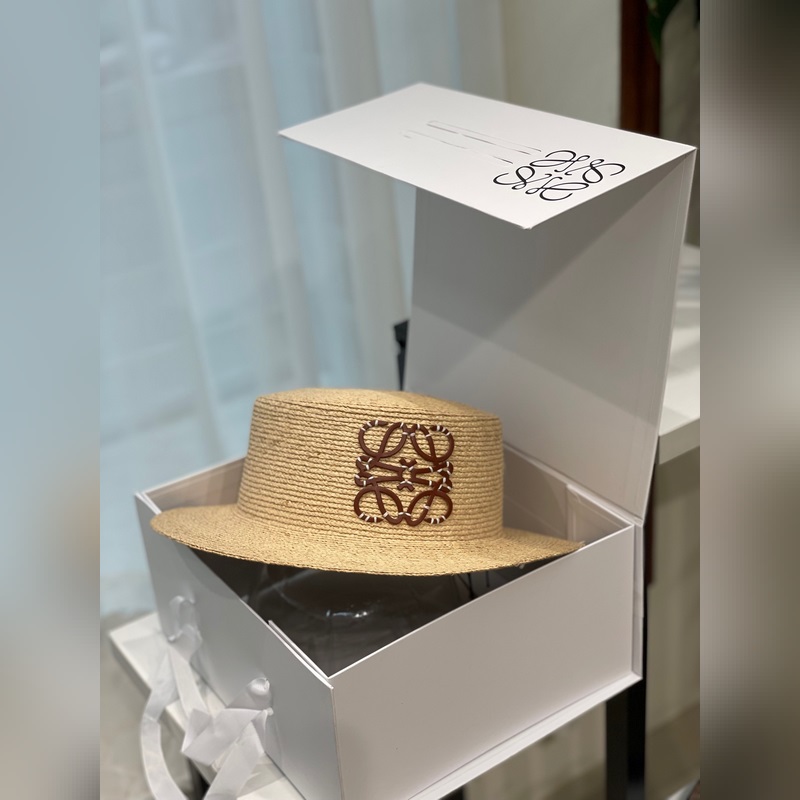 LOEWE 春夏日寬檐休閑平頂草帽 度假logo 進(jìn)口頂級拉菲編織草帽子。 進(jìn)口