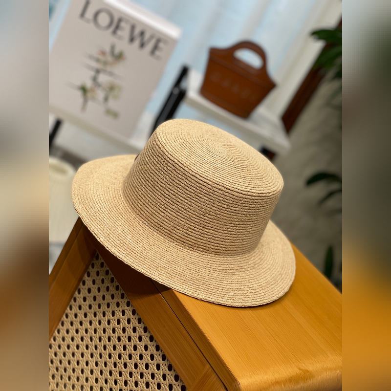 LOEWE 春夏日寬檐休閑平頂草帽 度假logo 進(jìn)口頂級拉菲編織草帽子。 進(jìn)口