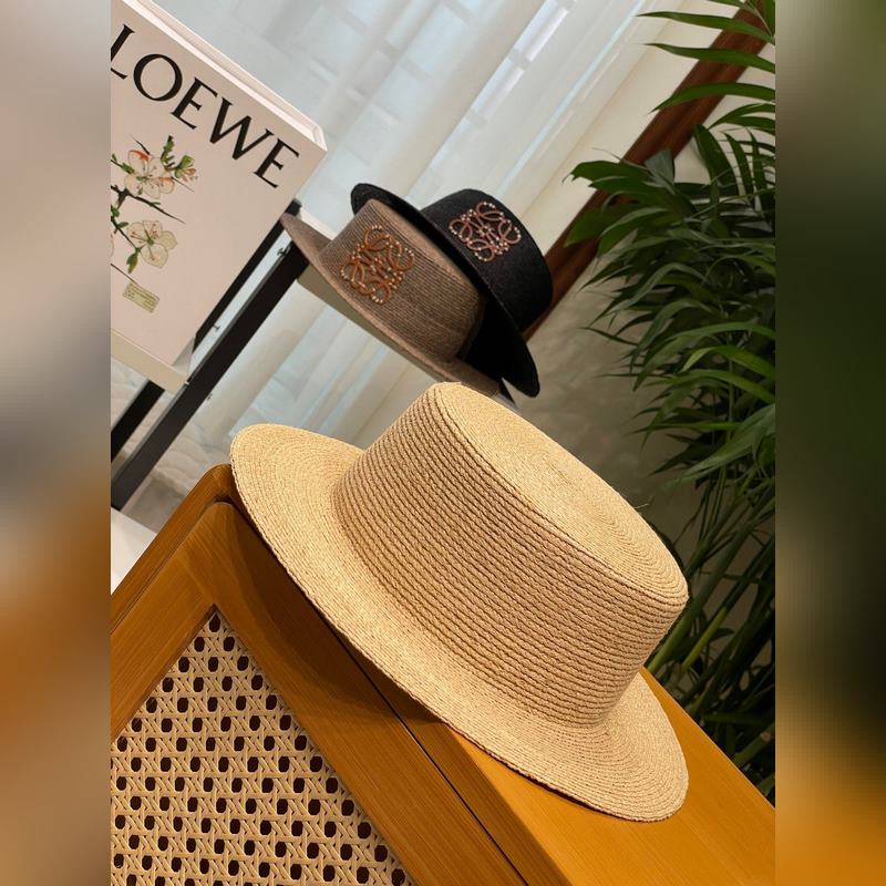 LOEWE 春夏日寬檐休閑平頂草帽 度假logo 進(jìn)口頂級拉菲編織草帽子。 進(jìn)口