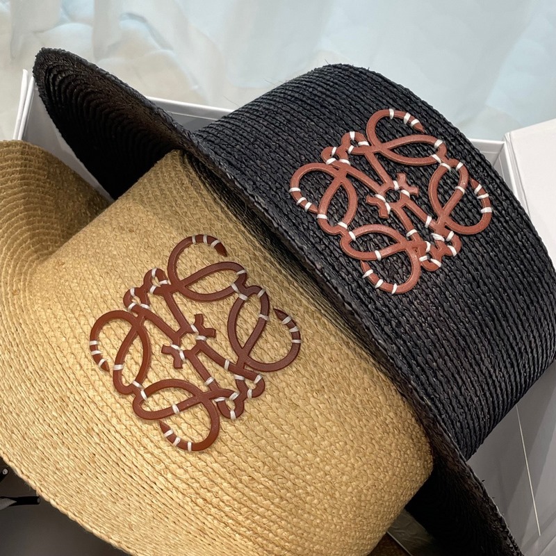 LOEWE 春夏日寬檐休閑平頂草帽 度假logo 進(jìn)口頂級拉菲編織草帽子。 進(jìn)口