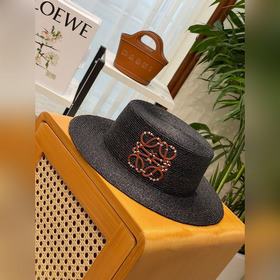 LOEWE 春夏日寬檐休閑平頂草帽 度假logo 進口頂級拉菲編織草帽子。 進口